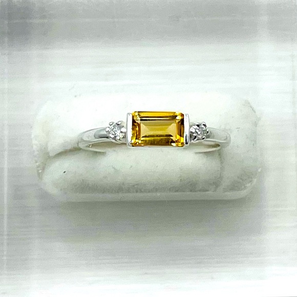 Jewelry - Natural Citrine and White Topaz Emerald Cut Sterling Silver Ring